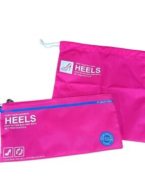 NWT The Container Store Travel Shoe Bags Neon Pink Zipper Drawstring Flight 001